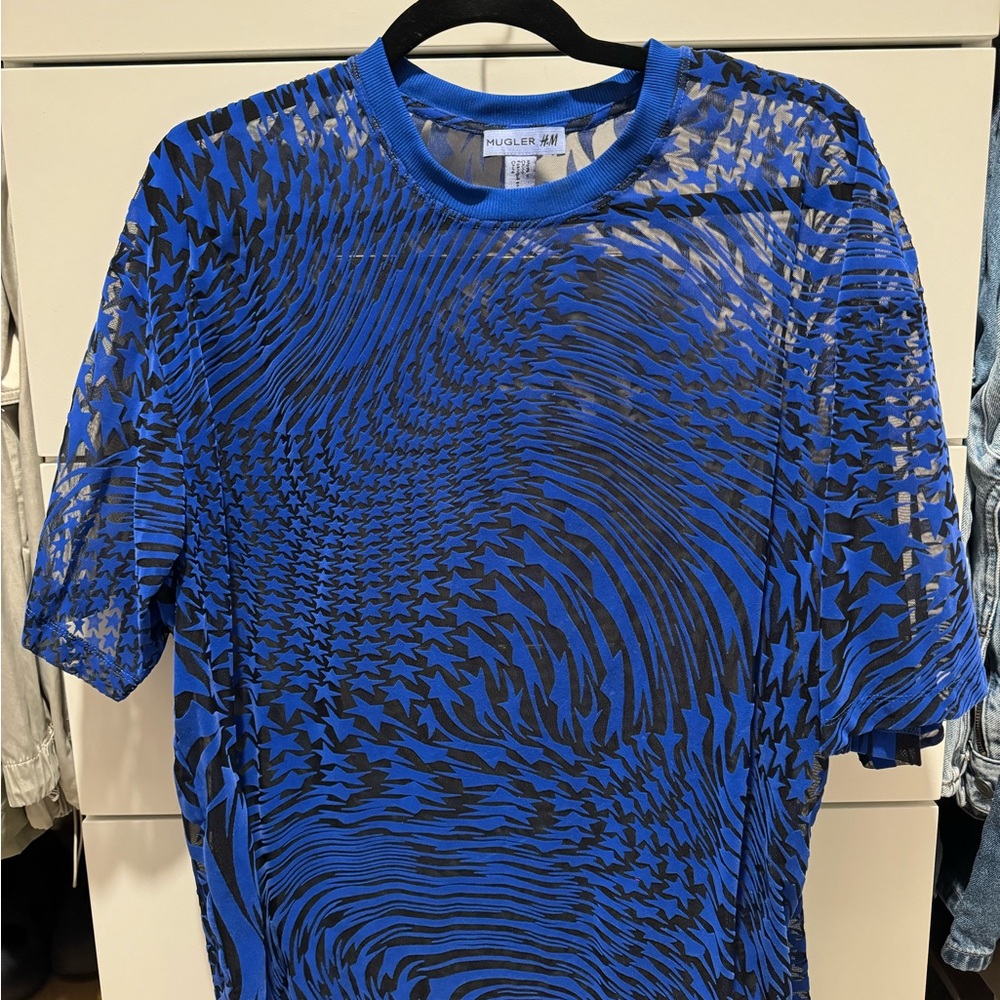 MUGLER H&M blue mesh top